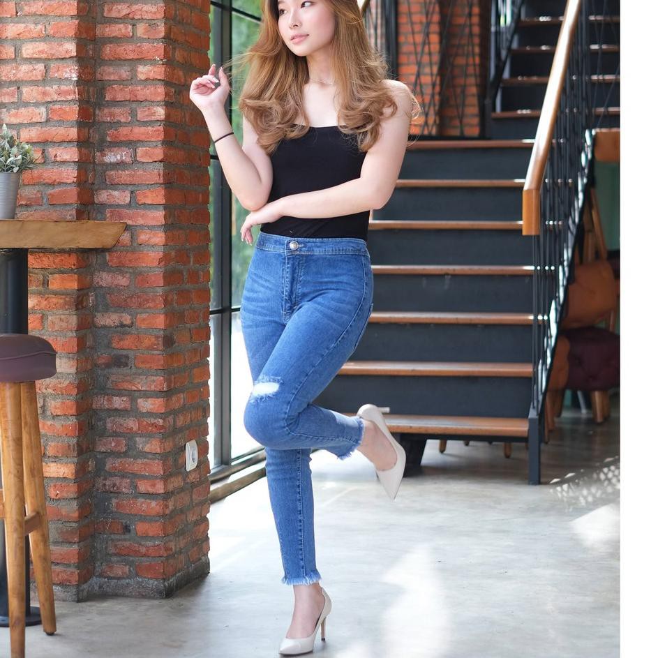 【CT】 4131 SOBEK LAPIS CELANA JEANS WANITA Ready Jumbo HIGH WAIST SLIT PREMIUM Kekinian Murah
