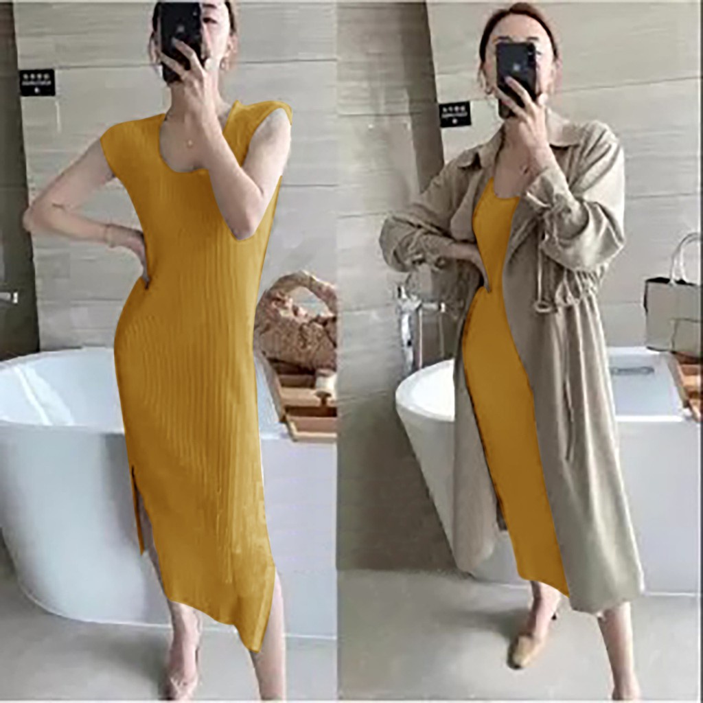 WSE390 - Dress Rajut Molly L-XL LD 100-120 CM Dress Rajut Wanita Lengan Pendek Maxi PREMIUM QUALITY