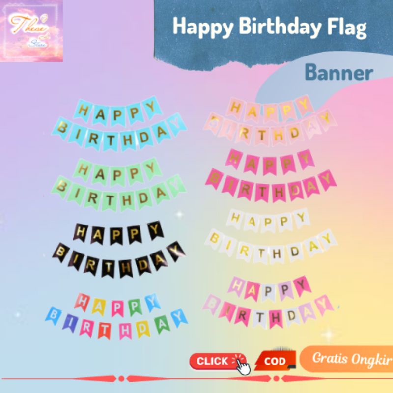 Banner Tulisan Happy Birthday Hiasan Dinding Dekorasi Dinding Gantung Perlengkapan Ulang Tahun Anak 