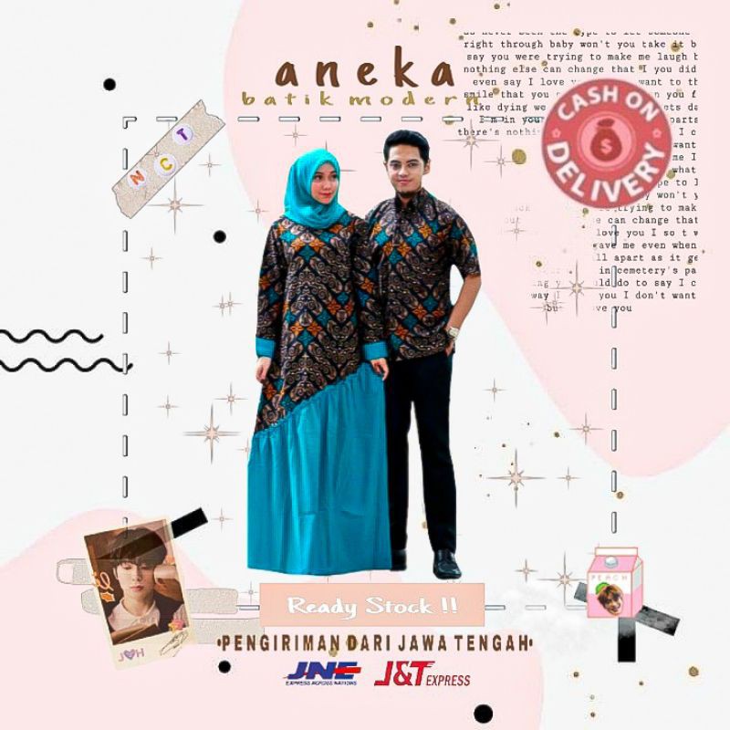 2820 COUPLE BATIK GAMS REMPEL BIRU ELEKTRIK MERAH HIJAU TOSCA LEBARAN KONDANGAN MURAH SIMPEL