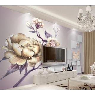  Wallpaper  Dinding  3D  Motif Bunga Peony untuk  Ruang  Tamu  