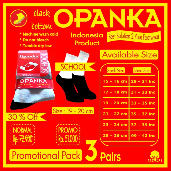 

Opanka School Sock " Black Bottom " 19 - 20 Cm (Promo 3 Pairs / pack)