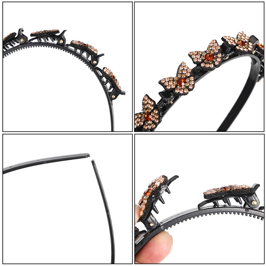 Bando Rambut Bahan Plastik Desain Bunga Hias Mutiara + Berlian Imitasi Gaya Korea / Retro Untuk Wanita