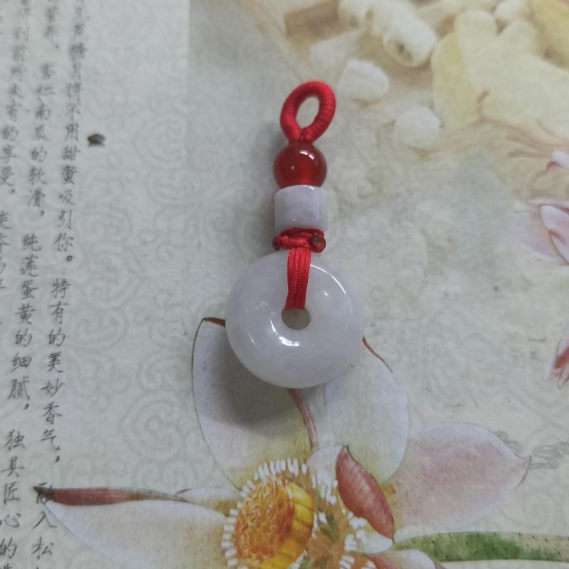 Liontin Giok 100% Jadeite Asli Donat Barrel Lulutong mix Agate Merah (DA01)