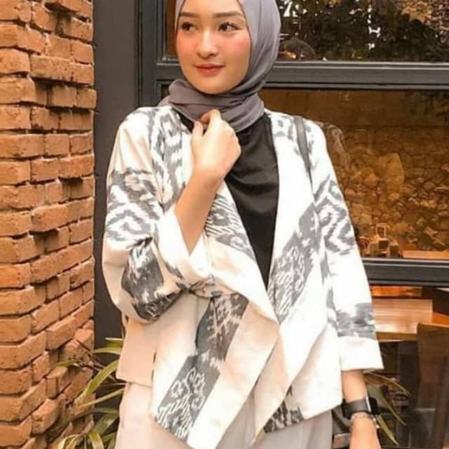 Blazer tenun motif toraja white original A + free masker