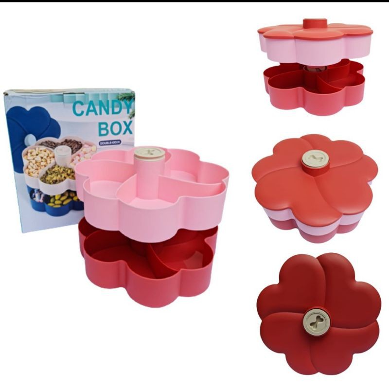 Toples kue 2 tingkat/Toples bunga 2 susun/Toples putar