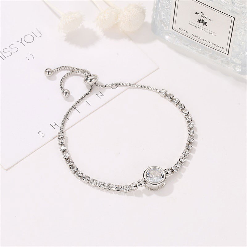 Gelang Serut Korea fashion berlian imitasi lingkaran tangan rantai bracelet gelang serut Dapat disesuaikan Aksesoris Wanita - SD-Silver-1