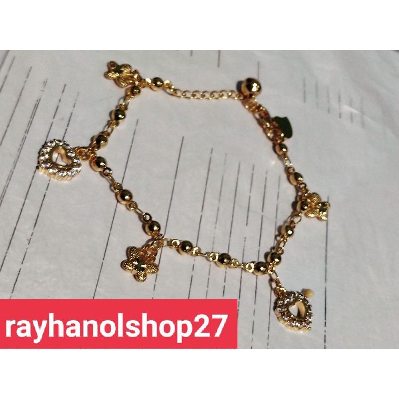 GELANG TANGAN TITANIUM WANITA DEWASA MOTIF TERBARU LOVE DAN BINTANG FULL PERMATA LAPIS EMAS 24 K