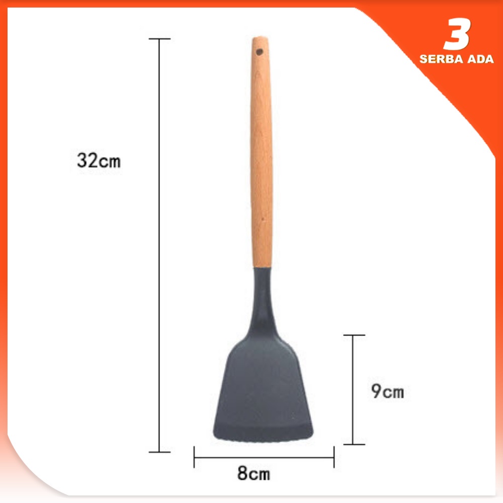 Sodet Silikon Gagang Kayu / Spatula Silikon Tahan Panas / Sutil Silikon Anti Lengket / Spatula Masak / Spatula Wooden Handle / Spatula Untuk Memasak