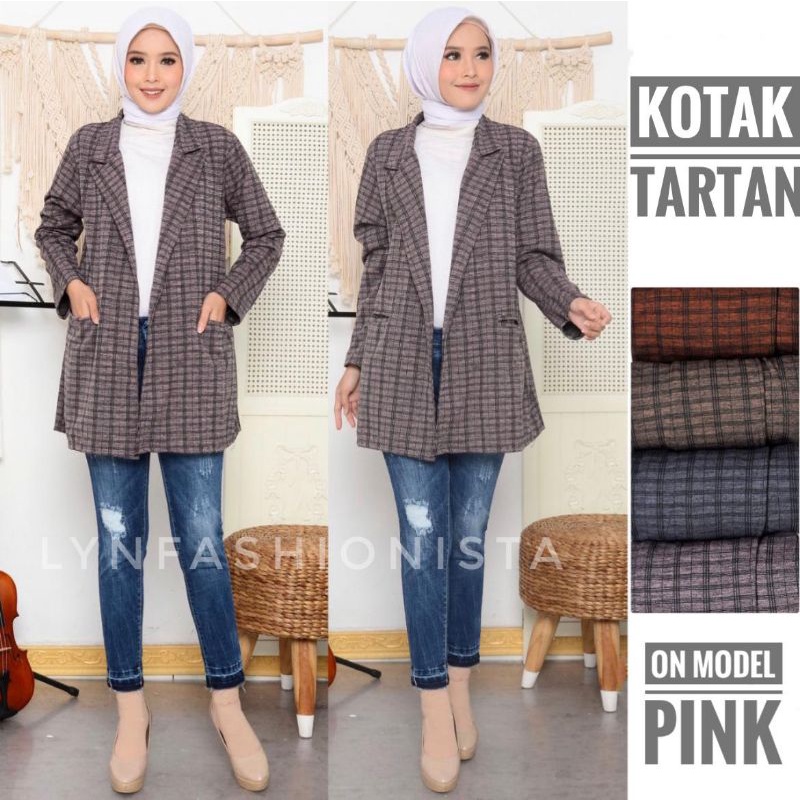 LYNFASHIONISTA-BLAZER WANITA PREMIUM/BLAZER KOREA KOTAK TARTAN/CARDIGAN OFFICE CASUAL/SONYA