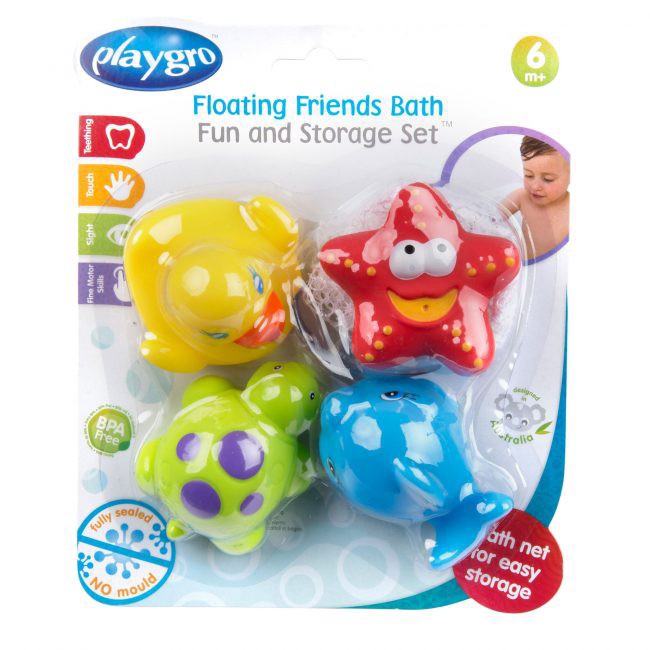 MAI252 MAINAN MANDI PLAYGRO FLOATING FRIENDS BATH FUN AND STORAGE SET isi 4