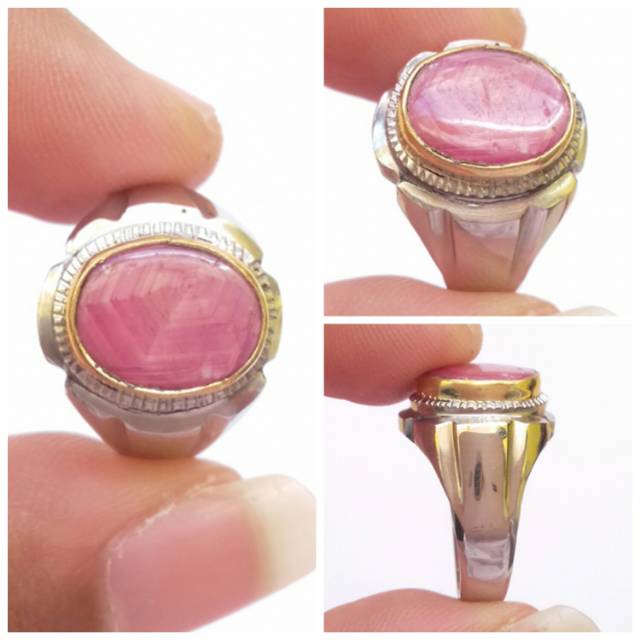 Cincin Monel Batu Permata Natural Ruby Mozambique / Birma Burma Motif