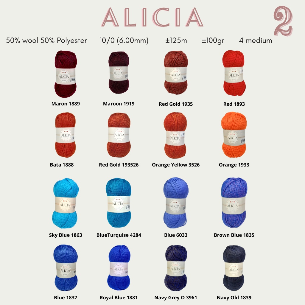 SALE Premium Yarn ALICIA Yarn / Benang Alicia - Wool Polyester 100 gr Benang Rajut Wearable Crochet Knitting