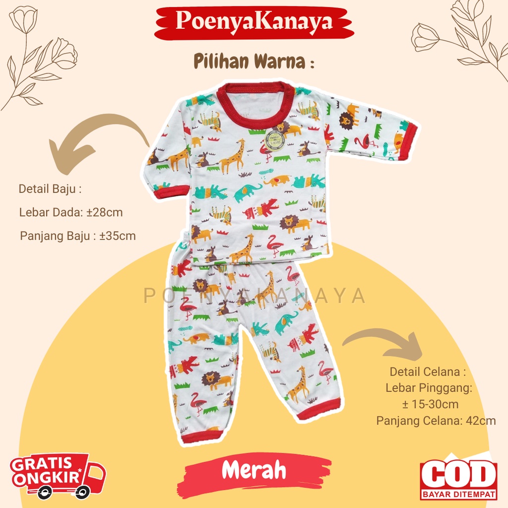 Setelan Baju Bayi Piyama Bayi Panjang SAFARI PUTIH FULL PRINT Viori Size 6-18 Bulan SPY27