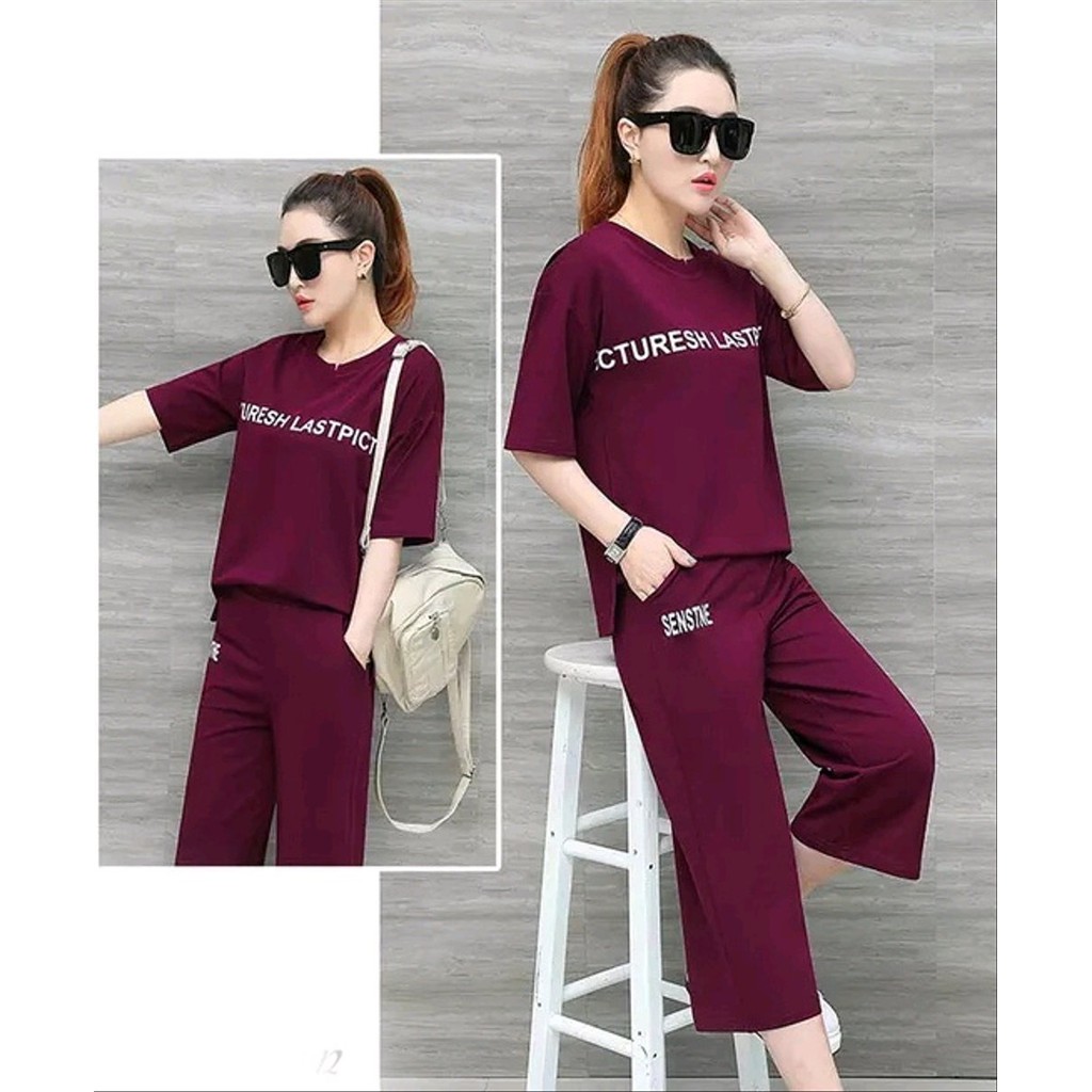 H SETELAN YENNI Baju setelan kaos celana kulot wanita cewe santai pergi jalan model terbaru harga