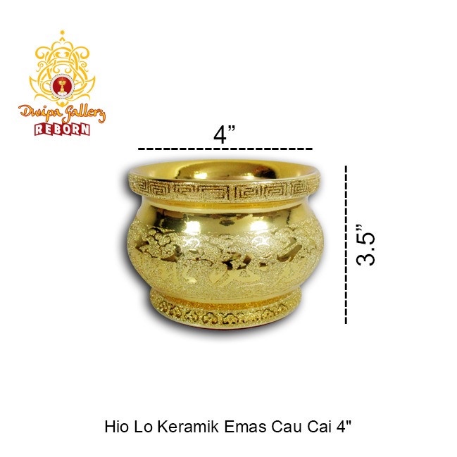 Tempat dupa/ Hiolo porselen/Keramik Emas Cau Cai 4&quot;