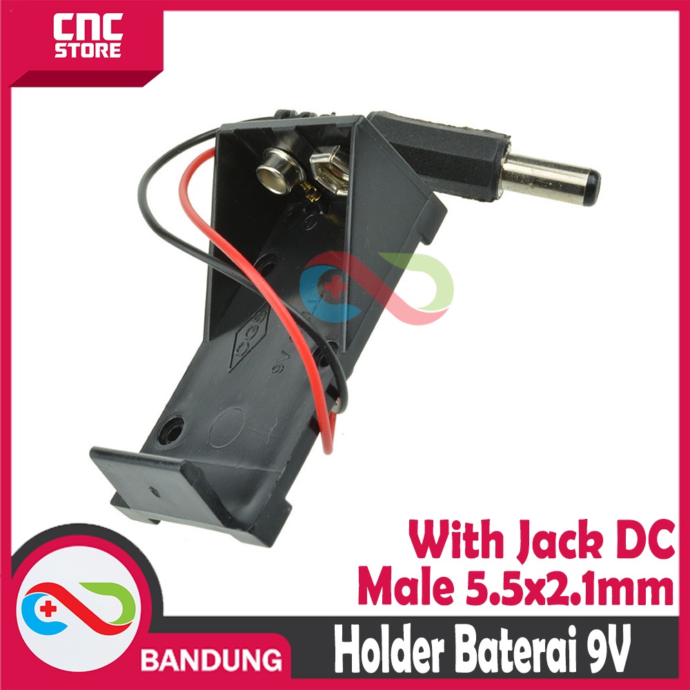 HOLDER BATERAI 9V WITH JACK DC MALE 5.5 X 2.1MM