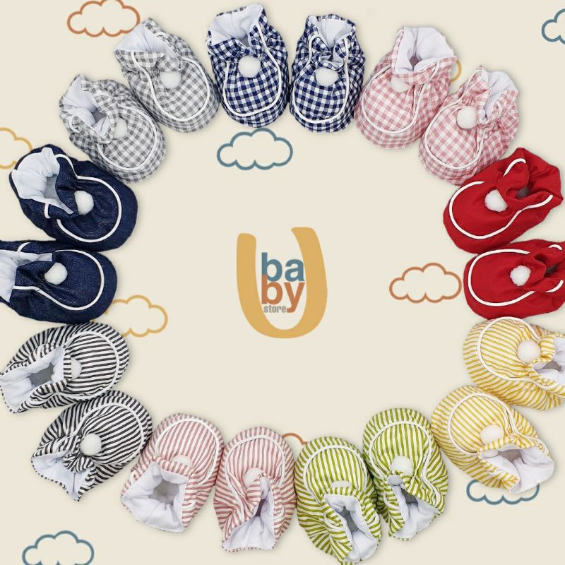 Baby U Sepatu Pom Pom Bayi Salur &amp; Kotak Sepatu Bayi