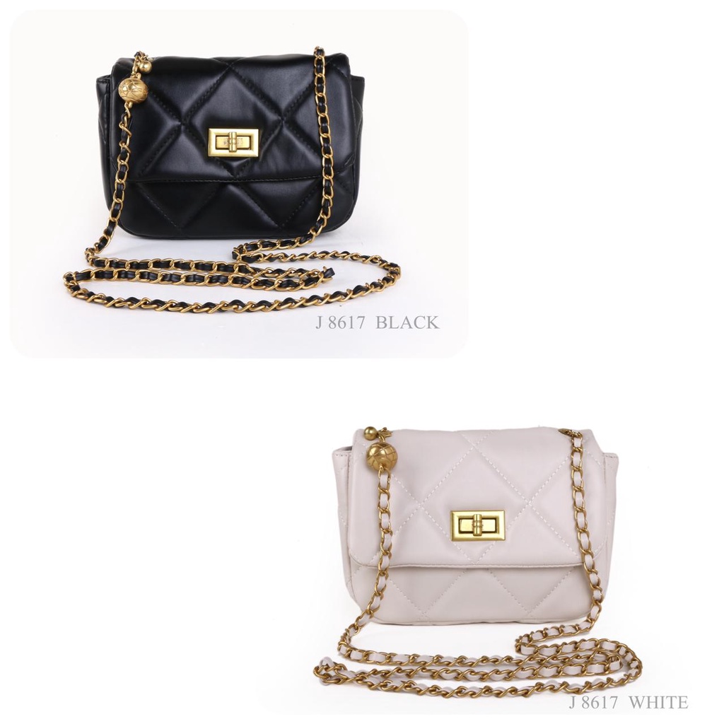 TAS SELEMPANG FLAP BAG CHAIN LEATHER DOVE 8617