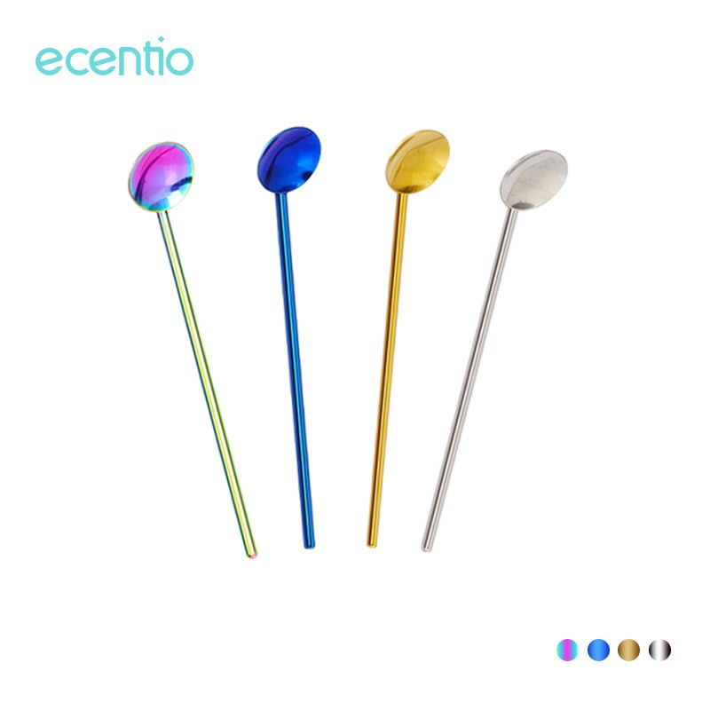 

Ecentio 4 Warna Stainless Steel Long-handled Straw Spoon / Sendok Sedotan Minuman