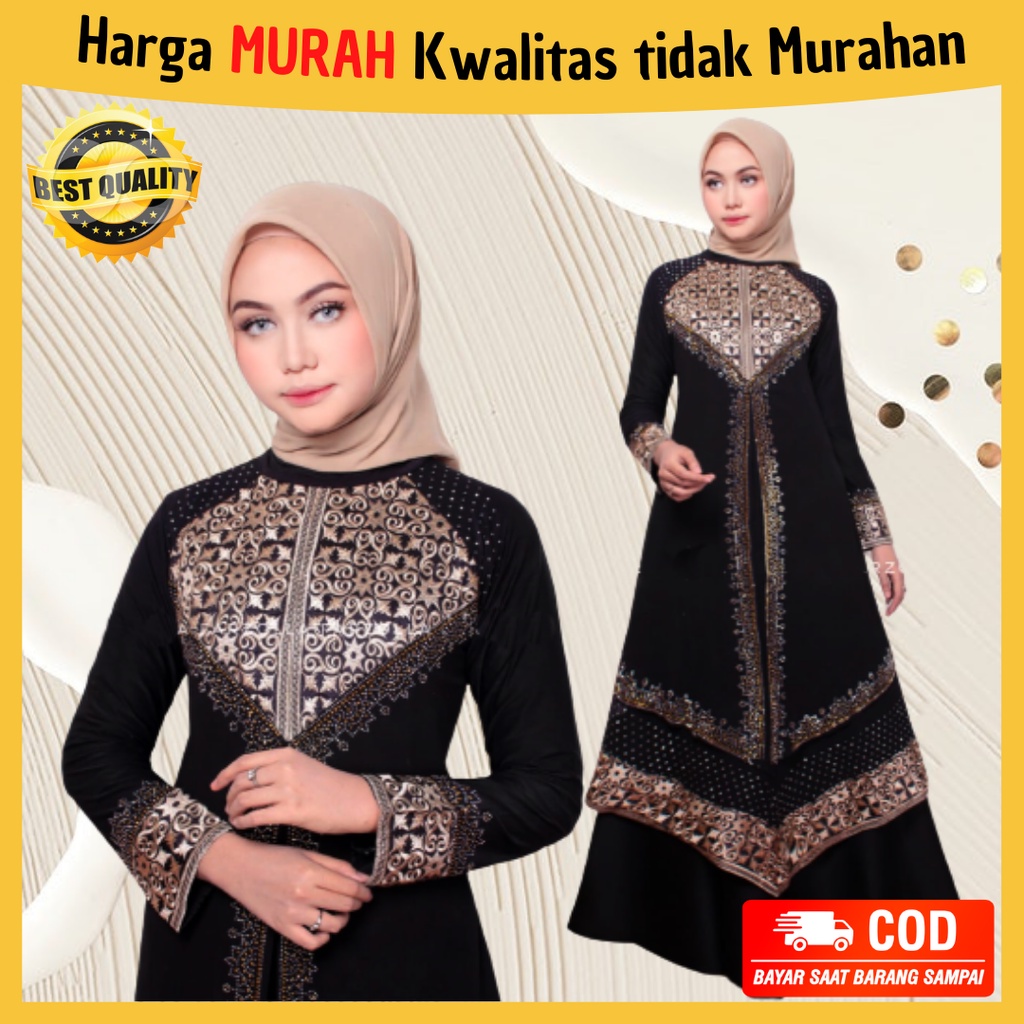 Baju Gamis Pesta Syari Hitam Abaya Arabian Busui Bordir Mewah Bahan Jetblack Premium Terbaru 2021