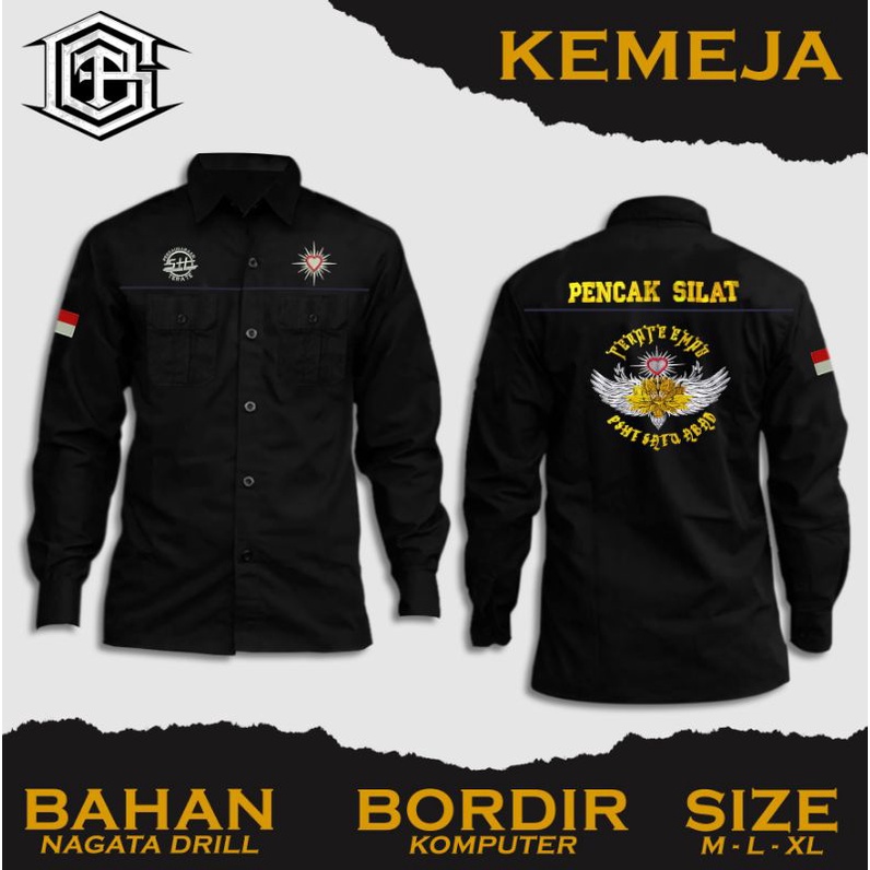 KEMEJA TERATE EMAS FULL BORDIR KOMPUTER-KEMEJA PSHT TERATE LENGAN PANJANG FULL BORDIR-KEMEJA TERATE 