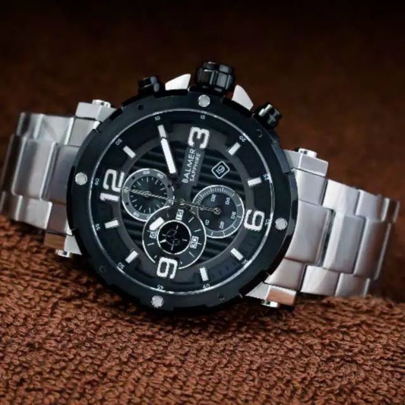 JAM TANGAN PRIA BALMER B.7987 BLACK SILVER  SAPPHIRE ORIGINAL
