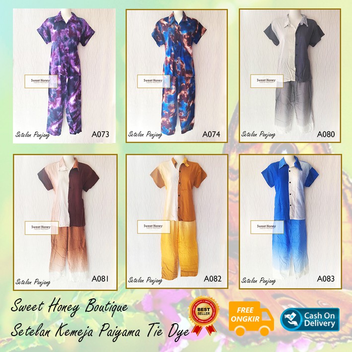 Sweet Honey ~ Baju Setelan Tie Dye Piyama Pajamas Setelan Kemeja Lengan Pendek Celana Panjang Tiedye