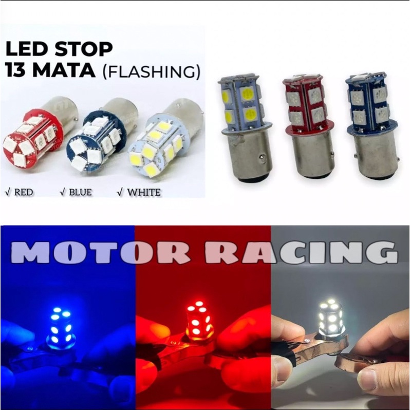 Lampu Rem LED - Lampu Stop Rem Belakang Variasi Sepeda Motor Kedip Flash Stobo LED 13 Mata - BIRU