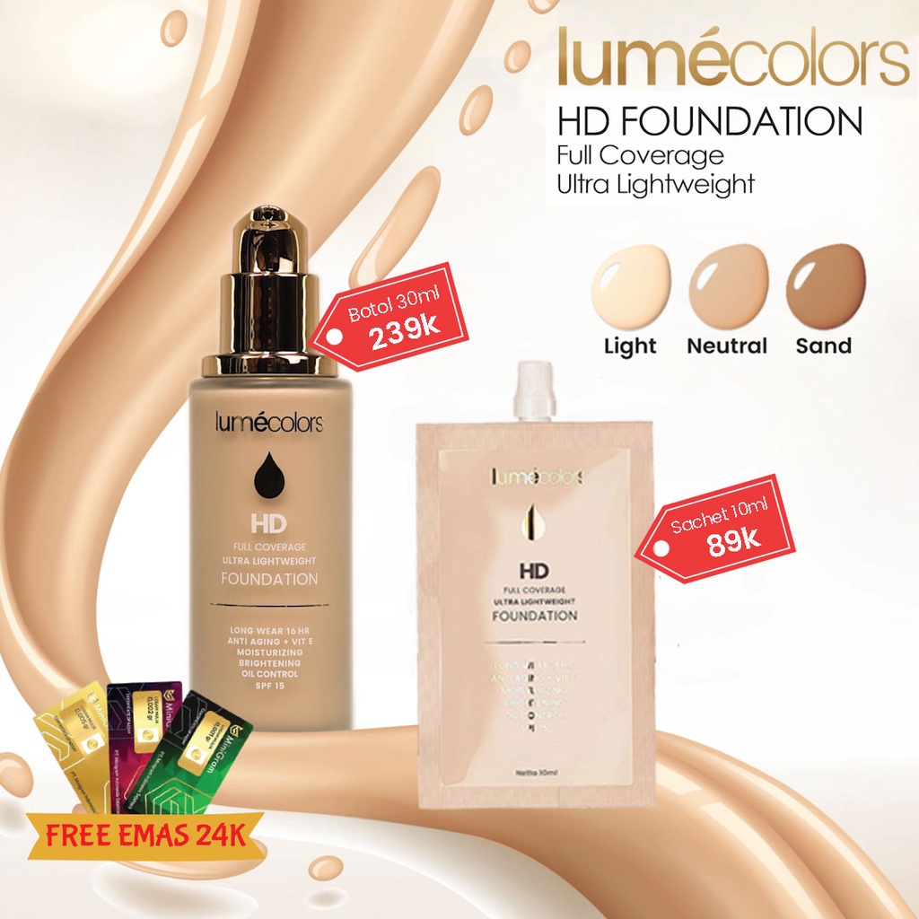 (Free Emas 24k) Lumecolors HD Full Coverage Ultra Lightweight Foundation