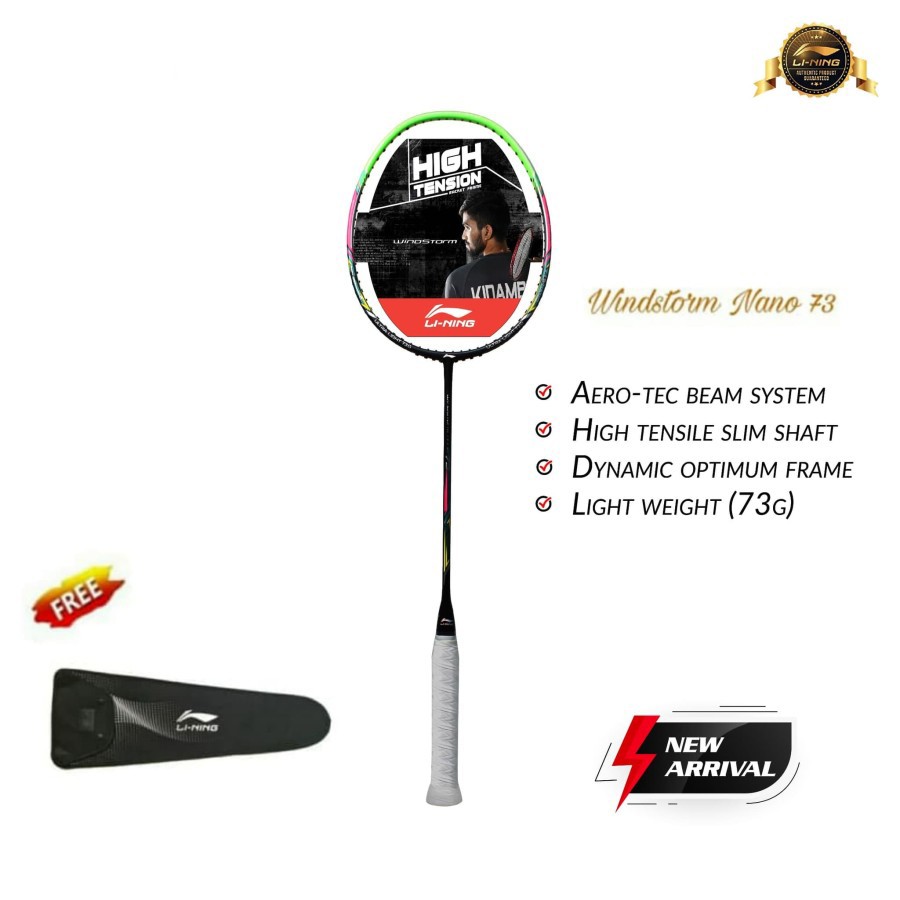 New Raket Badminton Lining Windstorm Nano 73 Black Green
