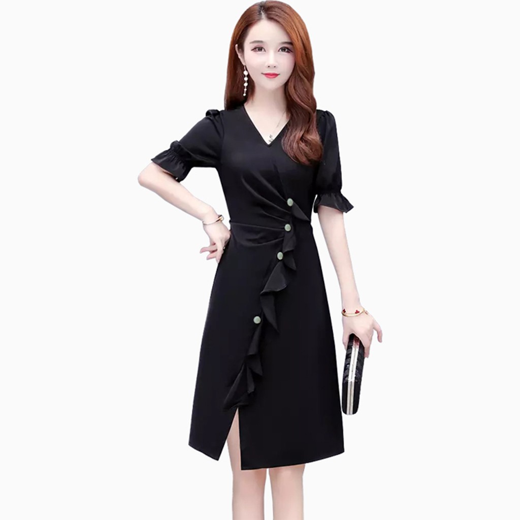 Midi Dress Lengan pendek Gaya korea model terbaru - XSHOP Mayasari