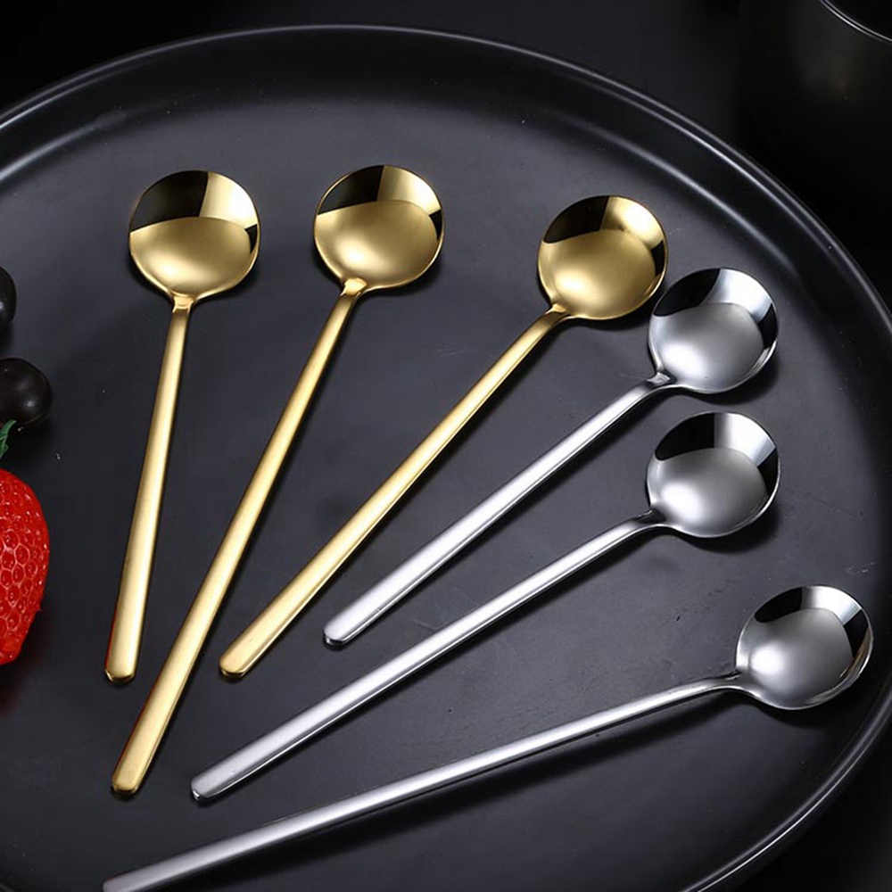 REBUY Round Tea Spoon Stainless Steel Kitchen Supplies Coffee Spoon Bar Dessert Tool Nordic for Ice Cream Stirring Scoop Home Tableware/Multicolor