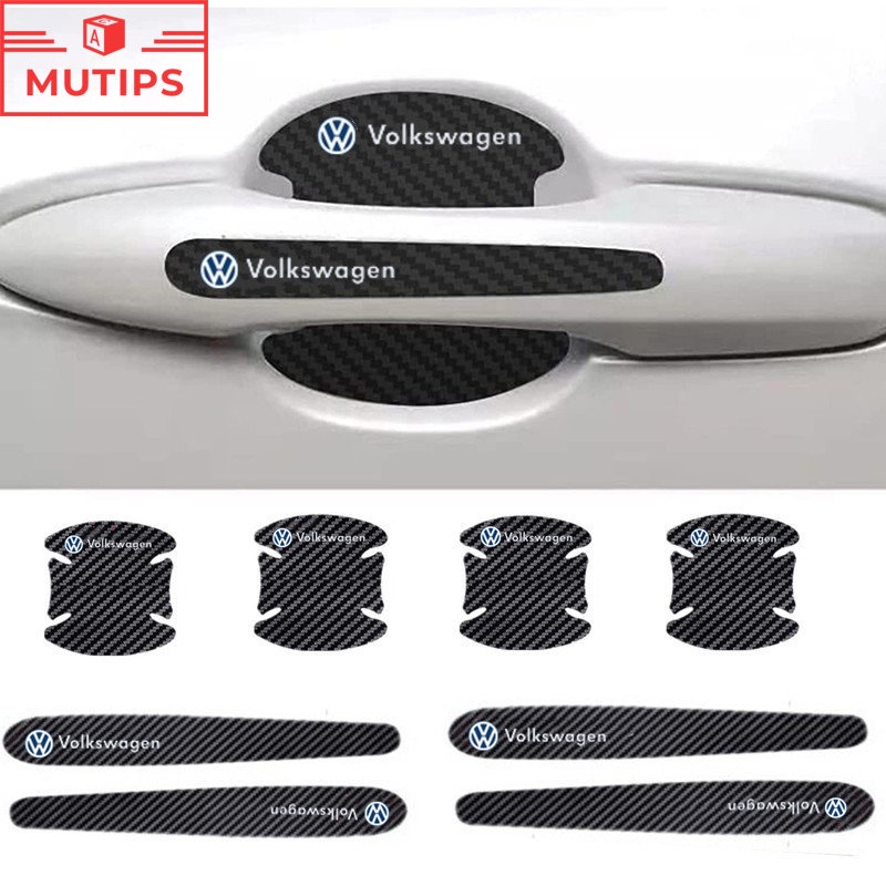 Volkswagen 8Pcs Stiker Pelindung Handle Pintu Mobil Bahan Carbon Fiber Untuk Polo Golf Scirocco Passat Beetle mk3 mk6 mk7 B5 B6 B7 CC B8 T5