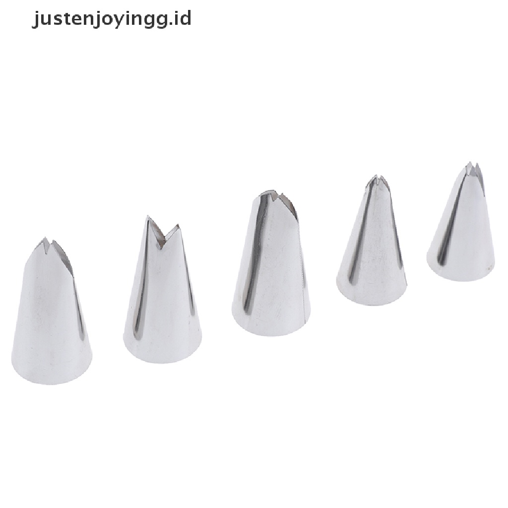 5pcs / Set Nozzle Icing Piping Bentuk Daun Bahan Stainless Steel Untuk Dekorasi Kue