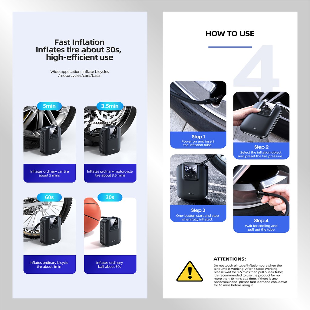 USAMS ZB215 Mini Car Air Pump Portable 5000mAh Pompa Angin Ban Mobil Elektrik