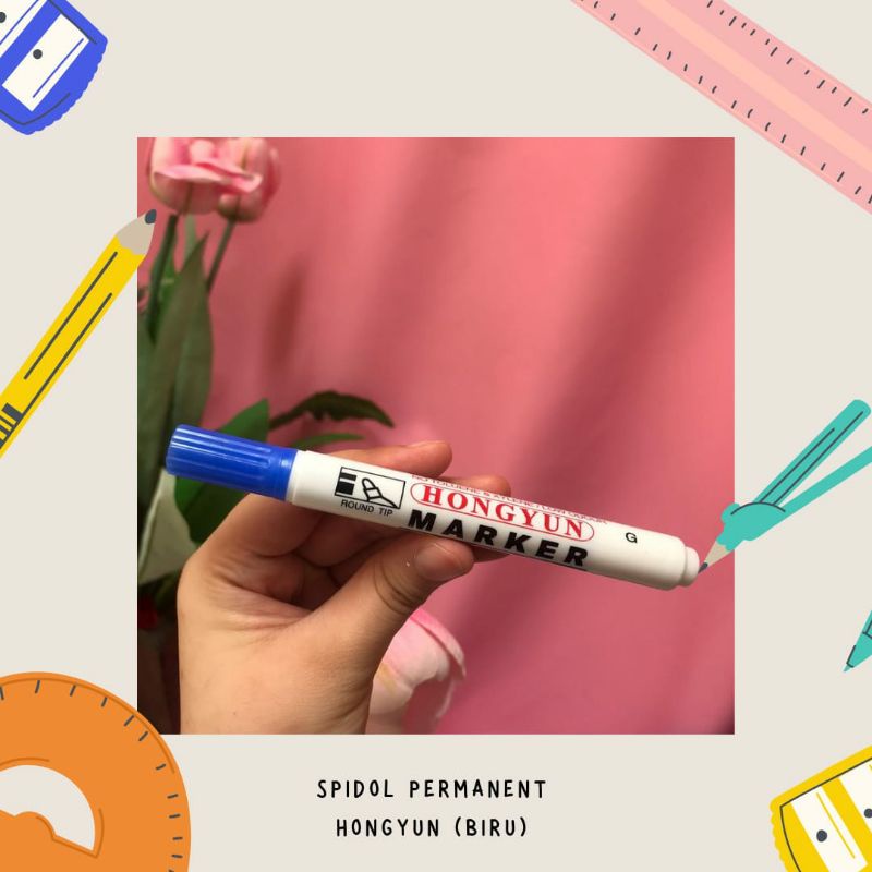 Spidol BIRU Hongyun PERMANENT MARKER Alat Tulis Sepidol BIRU