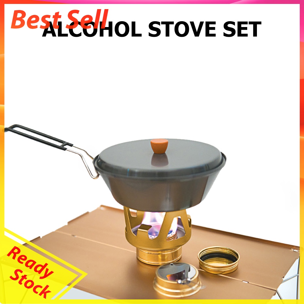 Portable Mini Alcohol Stove Burning w/ Stand Outdoor Camping Cook Furnace