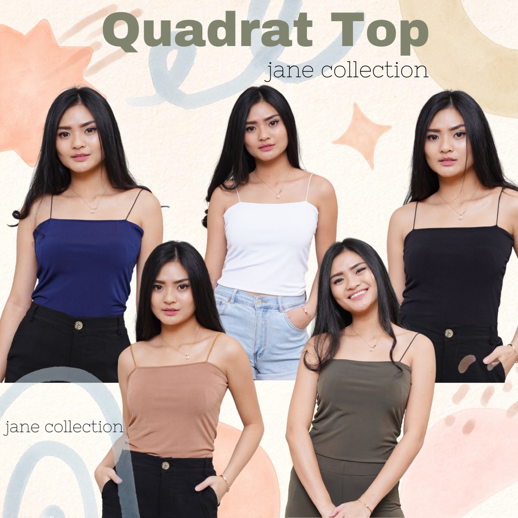 JANE COLLECTION || Atasan Wanita Tanktop Square Neck Atasan Tank Top Hitam Crop Kamisol Inner Putih Tengtop Tali Spaghetti Satu Lilac Quadrat Top