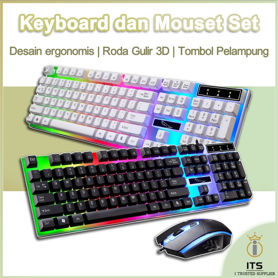 ITS G21 Gaming Mouse dan Keyboard Set Desain Ergonomis RGB Light Antarmuka USB