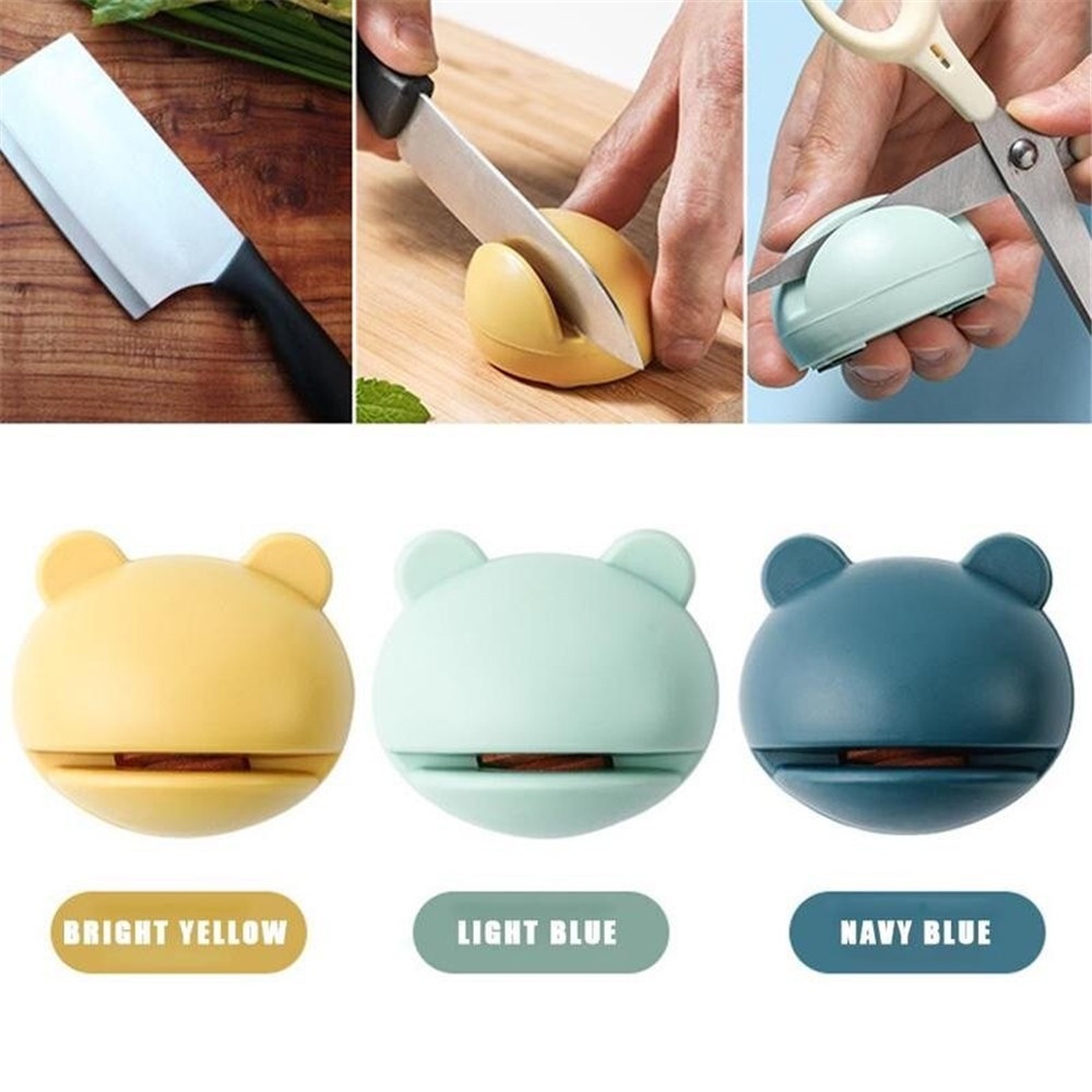 Kartun Kreatif Mini Dapur Katak Batu Asah Kuning Muda Hijau Biru Tua Mengasah Gunting