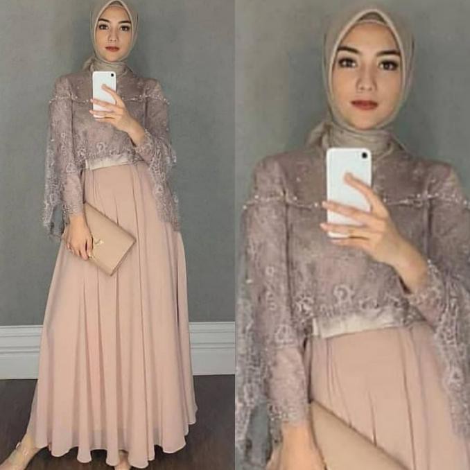 BAJU GAMIS WANITA TERBARU GAMIS PESTA BROKAT MOCCA