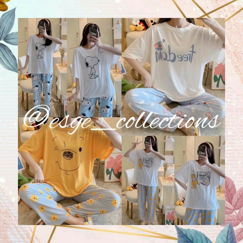 SET BAJU WANITA LENGAN PENDEK KAOS CELANA PANJANG PAKAIAN TIDUR IMPORT SETELAN PIYAMA BAJU TIDUR SET