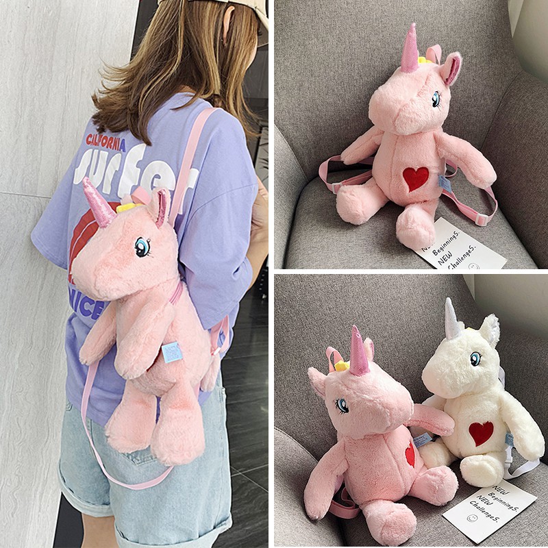 TAS RANSEL BONEKA UNICORN KUDA PONY PINK RAINBOW BACKPACK ANAK DEWASA IMPOR