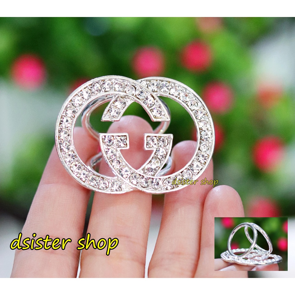 Bros Cincin Part 1 Ring Hiasan Aksesoris Syal Hijab HURUF Permata Hitam Putih-Silver GG P2