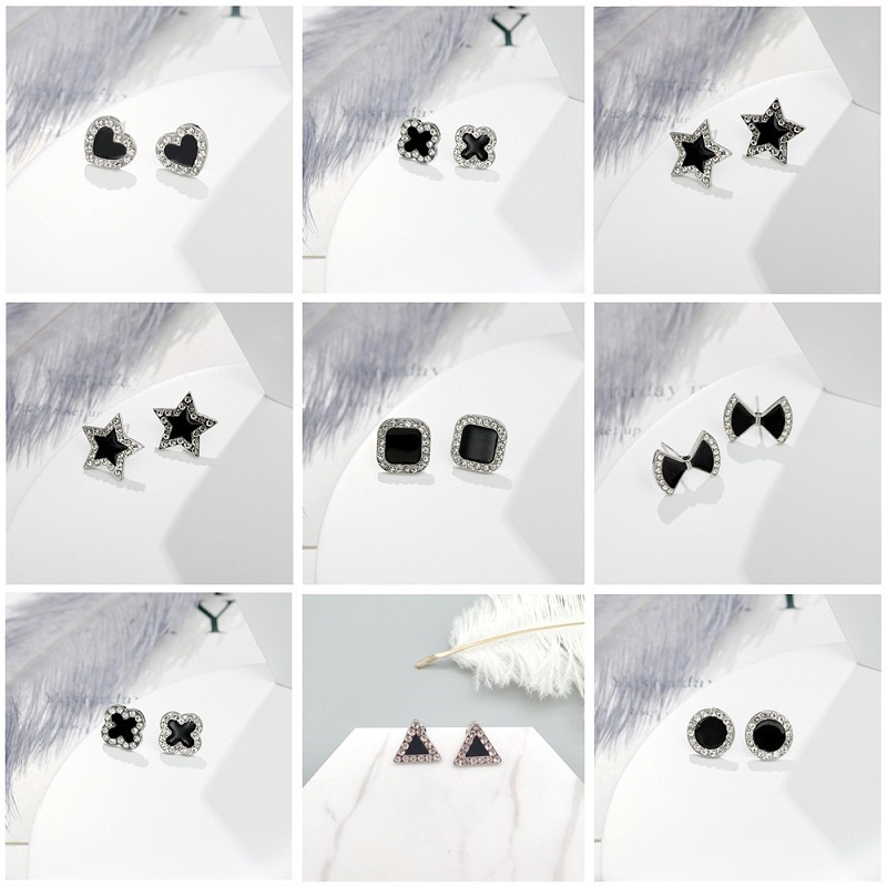 925 Silver Needle Diamond Four-leaf Clover Earrings Female Ins Trend Simple and Small Square Temperament Geometric Eardrop Fashion Accessories Jewelry