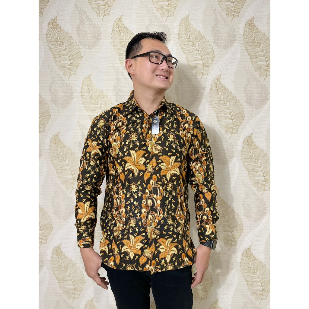 Kemeja Batik Pria Lengan Panjang Bunga Kuning