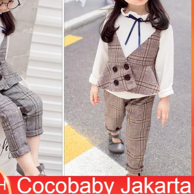➳ [Cocobaby Jakarta] Set 3pcs Baju +Rompi + Celana Panjang Setelan Anak Perempuan Imut ➣