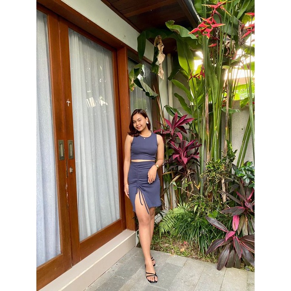 clara crop rib tank top by atc // real pic-Navy