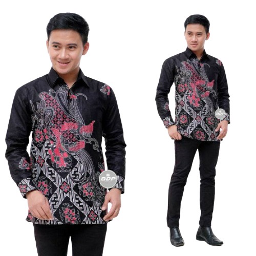 EMHABATIK | Batik Couple Modern Tunik Kemeja atasan Formal Halus adem-KMJ KENARI HITAM
